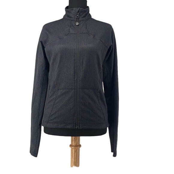 Lululemon jacket zip front denim slub black gym workout sz 6 - Picture 1 of 12